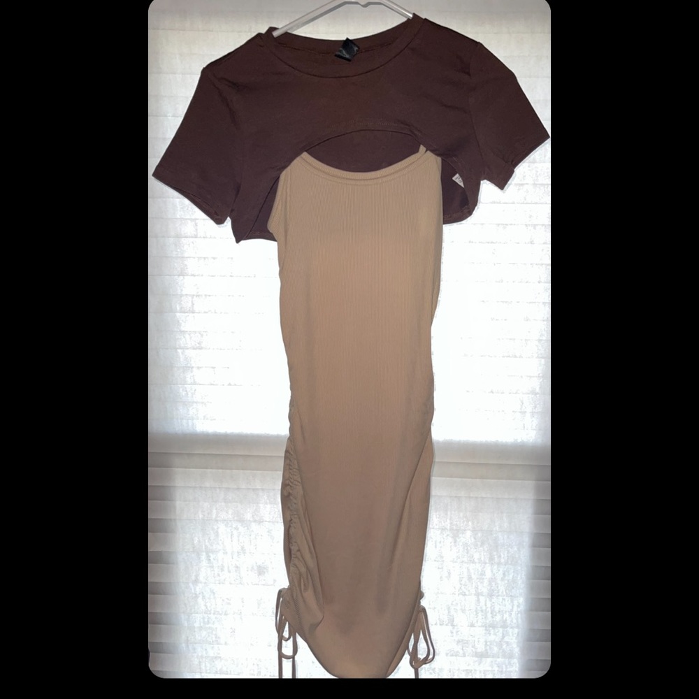 shein crop tee & drawstring cami dress